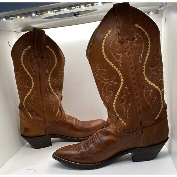 Justin Boots Brown Leather Western Cowgirl Boots Womens Size 6 B - Picture 1 of 8